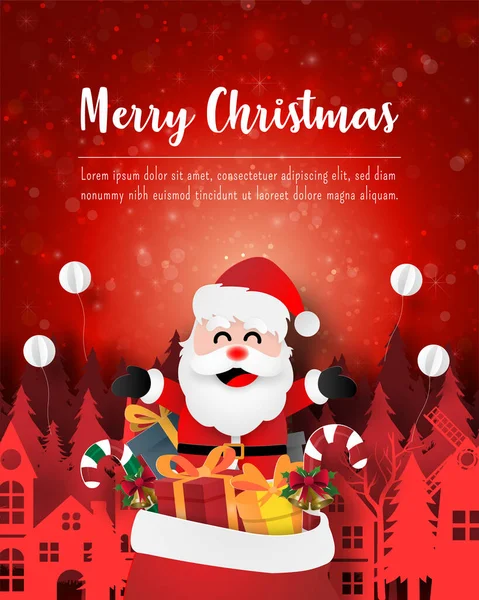 Veselé Vánoce Šťastný Nový Rok Vánoční Pohlednice Santa Clause Dárkovou — Stockový vektor