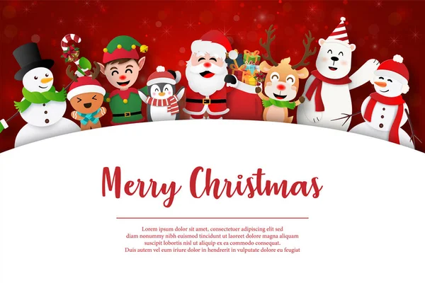 Веселого Різдва Щасливого Нового Року Санта Клаус Його Друзі Різдвяній — стоковий вектор