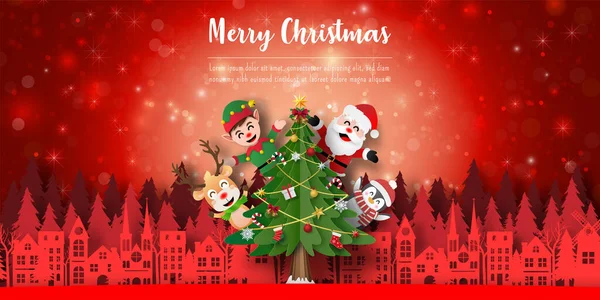 Feliz Navidad Feliz Año Nuevo Banner Fondo Santa Claus Amigo — Archivo Imágenes Vectoriales