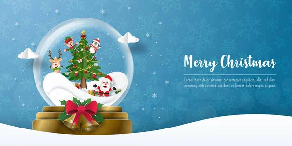 Mutlu Noeller ve mutlu yıllar, Noel Baba 'yla Noel partisi Noel balosunda, bayrak arka planda