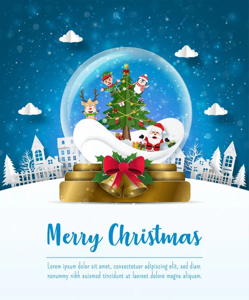 Joyeux Noël Bonne Année Carte Postale Noël Père Noël Ses — Image vectorielle