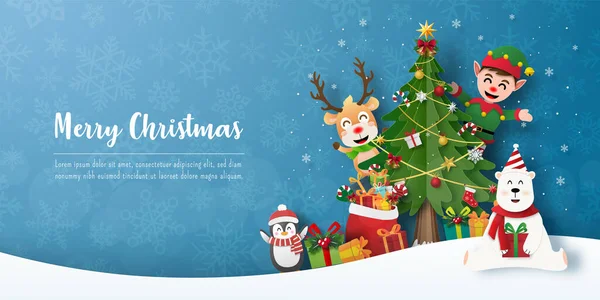 Selamat Natal Dan Tahun Baru Pesta Natal Dengan Rusa Kutub - Stok Vektor