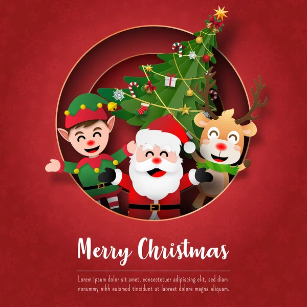 Merry Christmas Happy New Year Postcard Santa Claus Friends Paper — 스톡 벡터