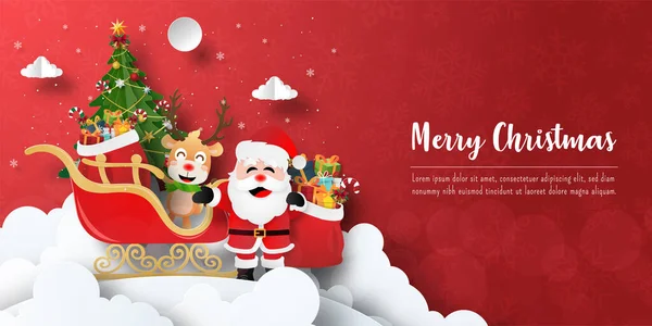 Feliz Navidad Feliz Año Nuevo Postal Santa Claus Renos Con — Archivo Imágenes Vectoriales