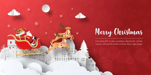 Feliz Natal Feliz Ano Novo Banner Natal Cartão Postal Papai — Vetor de Stock