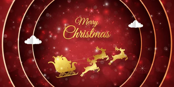 メリークリスマスとハッピーニューイヤー クリスマスの装飾が施されたそりにサンタクロースのクリスマスバナーポストカード — ストックベクタ