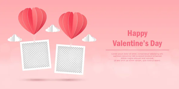 Valentinstag Banner Von Leerem Fotorahmen Mit Herzförmigem Ballon — Stockvektor