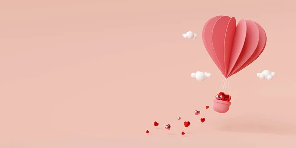 Valentine banner background of heart shape balloon in the air, 3d rendering