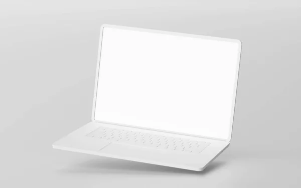 Minimalistyczny Pływający Laptop Pusty Ekran Makieta Renderowanie — Zdjęcie stockowe