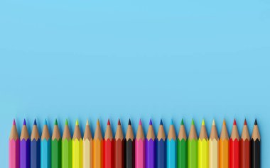 En az renkli ahşap renk kırtasiyesi, 3 boyutlu illüstrasyon