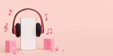 Akıllı telefon uygulamasında müzik akışı, 3D illüstrasyon