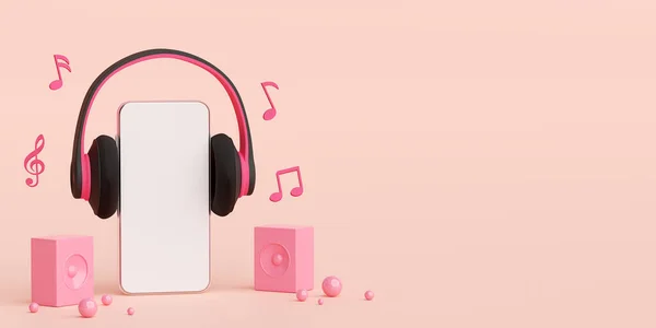 Akıllı telefon uygulamasında müzik akışı, 3D illüstrasyon