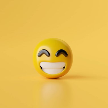 Smile emoji icons on yellow background, 3d illustration