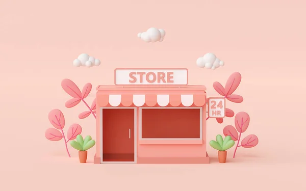 Minimal Convenience Store Building Pink Background Illustration — ストック写真