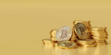 Şifreli para yığını bitcoin, 3D illüstrasyon