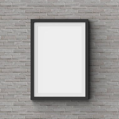 Boş fotoğraf çerçevesi, reklam için tuğla duvara asılmış, 3D illüstrasyon.