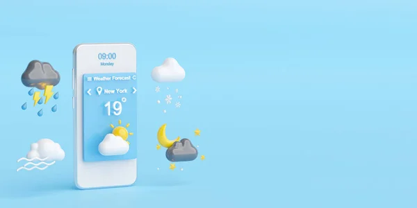 Prognoza Pogody Dla Concept Smartphone Wyświetla Widget Aplikacji Prognoza Pogody — Zdjęcie stockowe