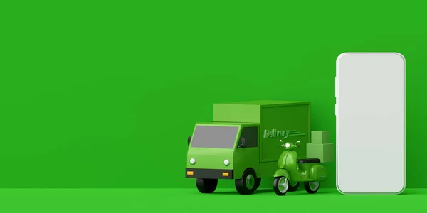 Koncepcja Commerce Usługa Dostawy Aplikację Mobilną Transport Dostawa Ciężarówką Lub — Zdjęcie stockowe