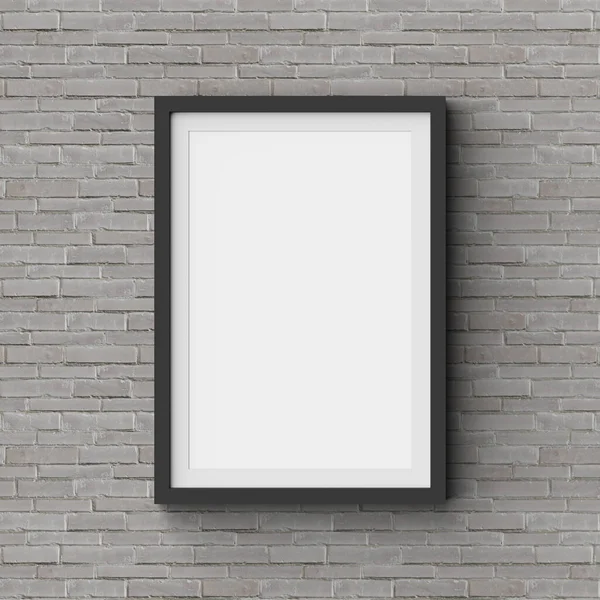 Boş fotoğraf çerçevesi, reklam için tuğla duvara asılmış, 3D illüstrasyon.