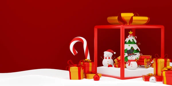 Bonhomme Neige Sapin Noël Dans Une Boîte Cadeau Illustration — Photo