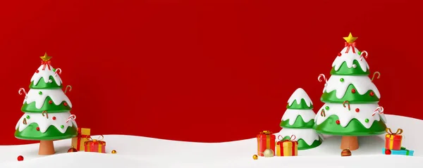 Natale Banner Cartolina Scena Albero Natale Con Regali Illustrazione — Foto Stock