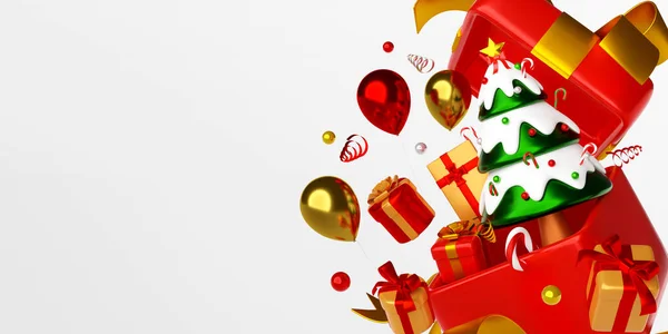 Banner Natal Árvore Natal Decorações Pop Caixa Presente Ilustração — Fotografia de Stock