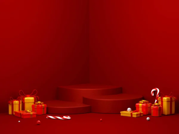 Kerstpodium Met Cadeau Voor Product Advertentie Illustratie — Stockfoto