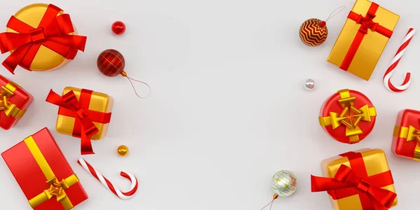 白い背景にクリスマスの装飾のクリスマスバナー 3Dイラスト — ストック写真