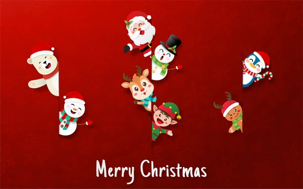 Mutlu Noeller ve mutlu yıllar kağıt kesim tarzında şirin bir Noel karakteri.