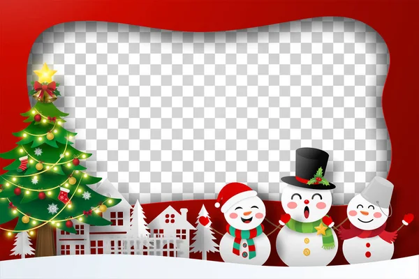 Χριστουγεννιάτικη Καρτ Ποστάλ Του Snowman Στο Χωριό Κενό Διαφανές Φόντο — Διανυσματικό Αρχείο