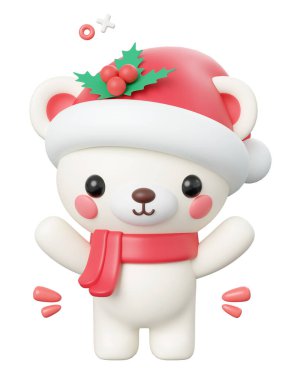 Cute Christmas bear, Christmas theme elements 3d illustration