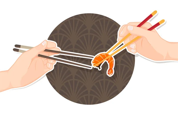 Mano Sosteniendo Camarones Con Palillos Vector Chopstick — Foto de Stock