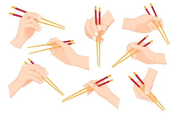 Set Hand Holding Chopsticks Vector Illustration — Stock Vector