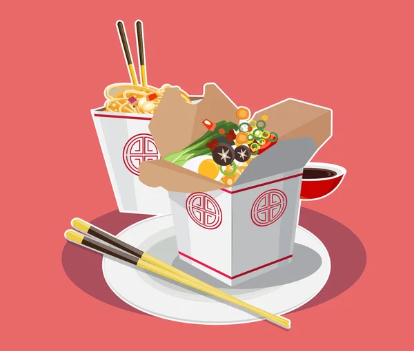 传统的中国汤配面 日本拉面 — 图库矢量图片