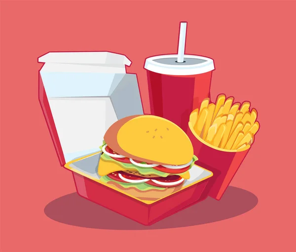 Fast Food Ízletes Beállított Gyorsétterem Vektor Elszigetelt Fehér Alapon — Stock Vector