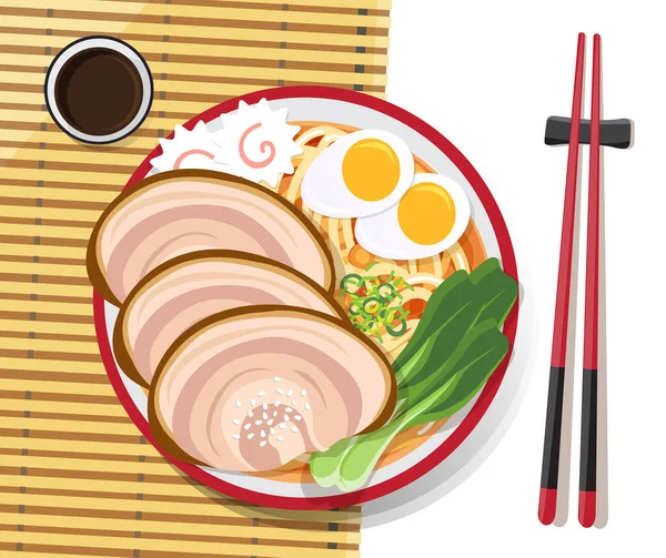 Nouilles Ramen Japonaises Soupe Nouilles Asiatiques Traditionnelles Vecteur Illustration — Image vectorielle