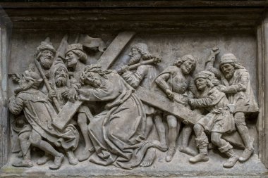 Mimarlıkta BAS-RELEFS. İncil 'den sahneler eşliğinde rahatlatıcı. Bamberg. Almanya. Avrupa. Avrupa seyahati.