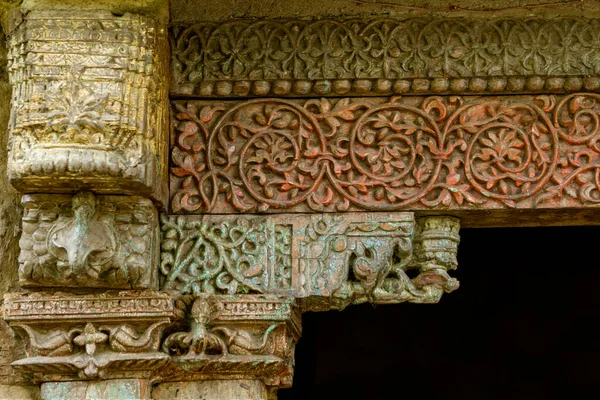 Древний Орнамент Культуре Индии Резьба Дереву — стоковое фото