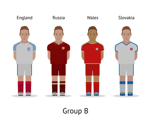 Kit de jugadores. Campeonato de fútbol en Francia 2016. Grupo B - Inglaterra, Rusia, Gales, Eslovaquia — Vector de stock