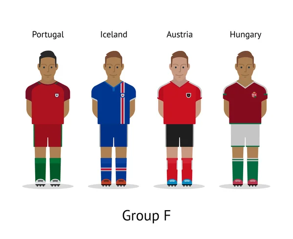 Kit giocatori. Campionato di calcio in Francia 2016. Gruppo F - Portogallo, Islanda, Austria, Ungheria — Vettoriale Stock
