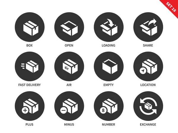 Ícones de caixa e pacote no fundo branco — Vetor de Stock
