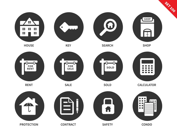 Iconos inmobiliarios sobre fondo blanco — Archivo Imágenes Vectoriales