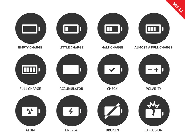 Battery charge levels icons on white background — Stock Vector
