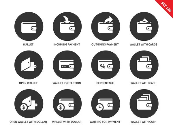 Iconos de billetera sobre fondo blanco — Vector de stock