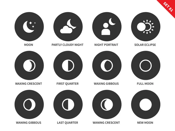 Moon icons on white background — Stock Vector