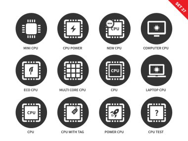Beyaz arka planda cpu simgeleri.