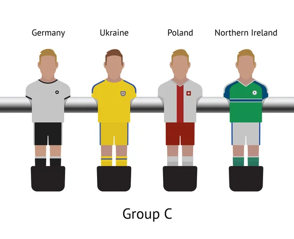 桌上足球游戏。桌上足球足球球员组。德国，乌克兰，波兰北爱尔兰 — 图库矢量图片