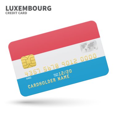 Banka, sunumlar ve iş için Lüksemburg bayrağı arka plan lı kredi kartı. Beyaz üzerine izole