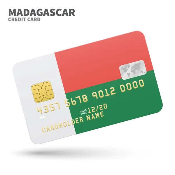 Carta di credito con bandiera Madagascar sfondo per banca, presentazioni e business. Isolato su bianco — Vettoriale Stock