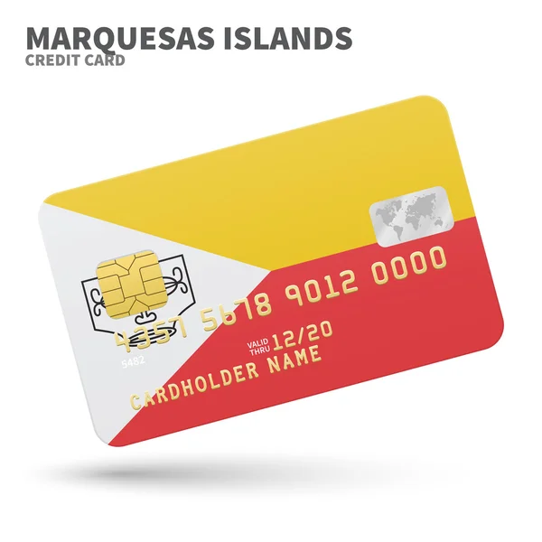 Tarjeta de crédito con fondo bandera de las Islas Marquesas para banco, presentaciones y negocios. Aislado sobre blanco — Vector de stock